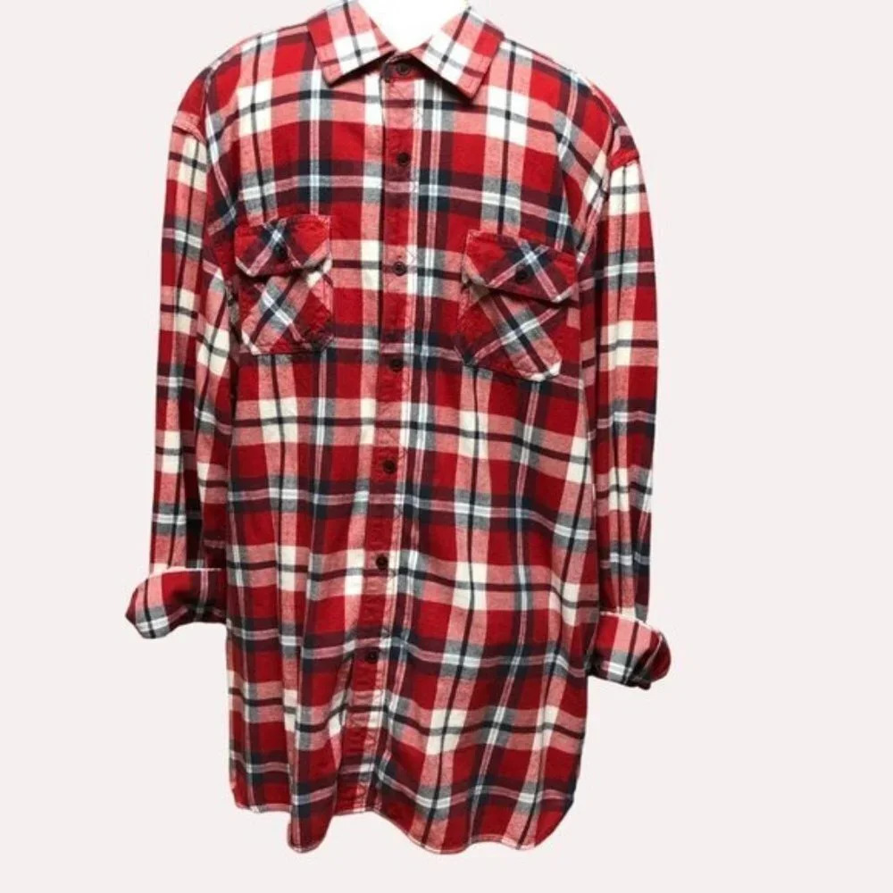 Hudson North Red/Navy Plaid Flannel Button Up Shirt Size XL